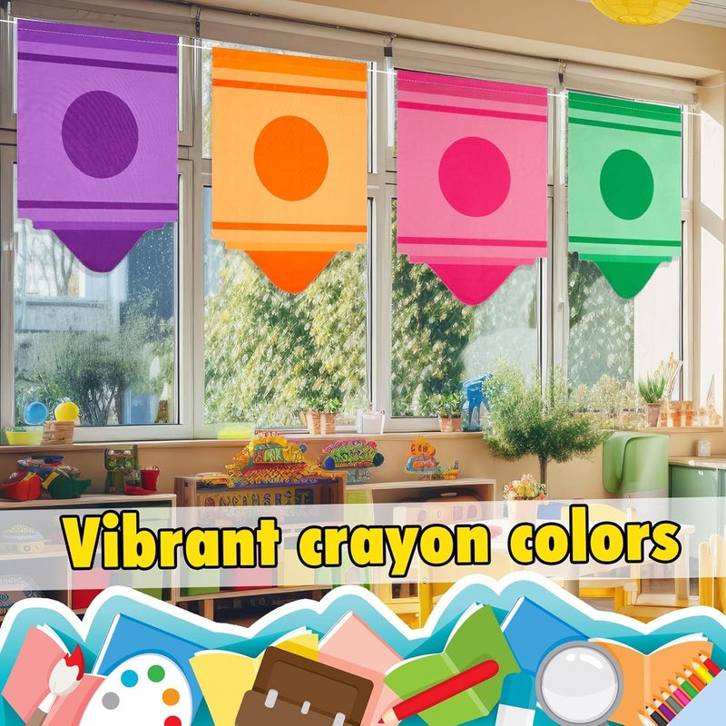 Cosblank Rainbow School Curtains - 8 Pcs Cartoon Crayon Classroom Decor for Back to School and First Day - Colorful Cute Pencil Design, 8 Colors (36 x 24 Inches) - Image 4